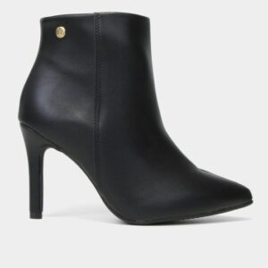 Bota Cano Curto Vizzano Bico Fino Lisa Feminina - Preto