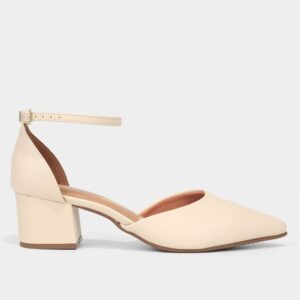 Scarpin Vizzano Bico Fino Salto Bloco Baixo - Off White