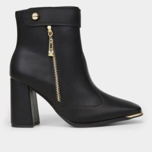 Bota Cano Curto Vizzano Bico Quadrado Salto Bloco - Preto