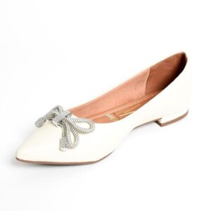 Sapatilha Vizzano Bico Fino Laço Strass - Branco Creme