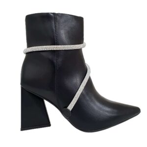 Bota Feminina Cano Curto Salto Grosso Strass Vizzano